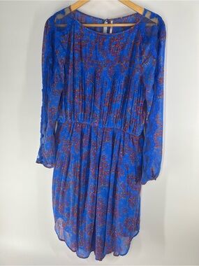 Free People Cobalt Blue Floral Long-Sleeve Pleated Dress